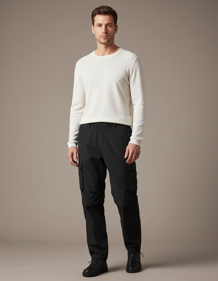 Pantalon Cargo Noir Décontracté Multipoches Zippé Homme - Toile