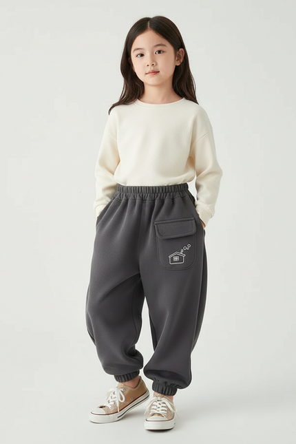Pantalon Cargo Gris Ample Molleton Maison Enfant
