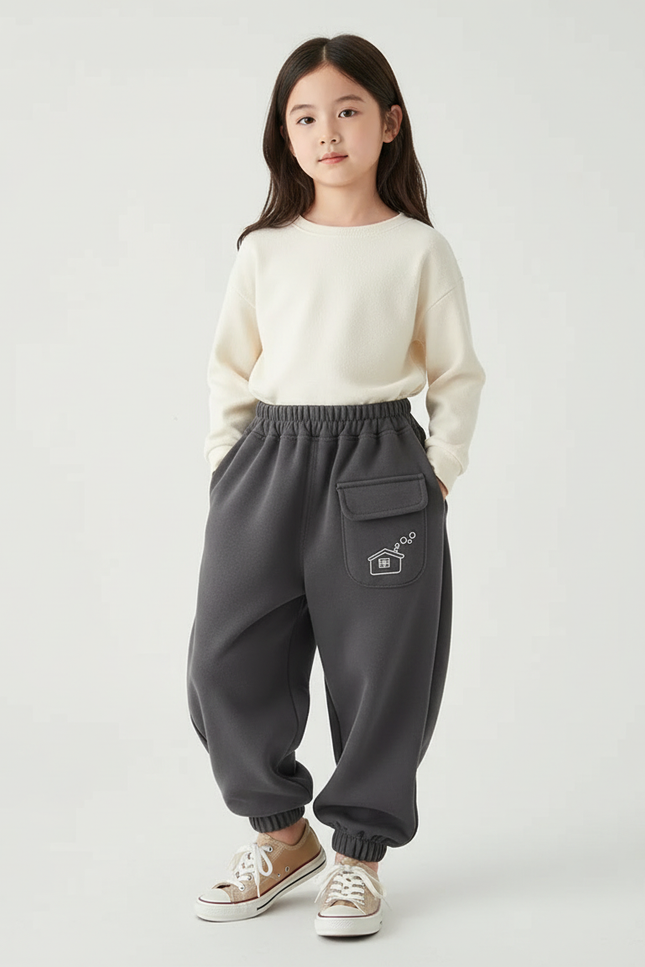 Pantalon Cargo Gris Ample Molleton Maison Enfant