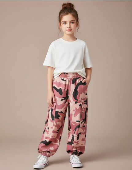 Pantalon Cargo Camouflage Rose Ample Enfant - Toile