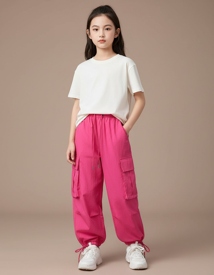 Pantalon Cargo Rose Ample Décontracté Streetwear Fille - Toile