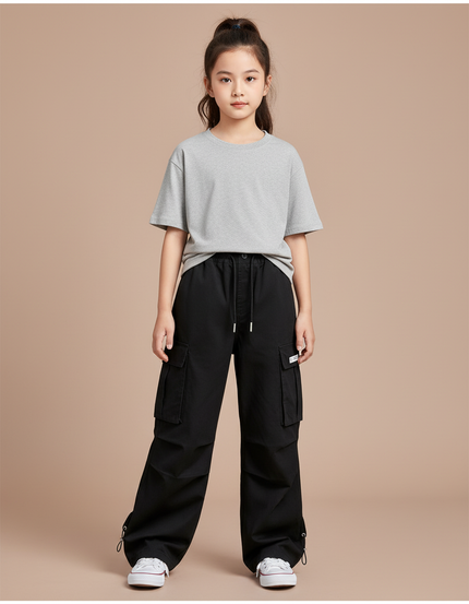Pantalon Cargo Noir Décontracté Multipoches Enfant - Toile