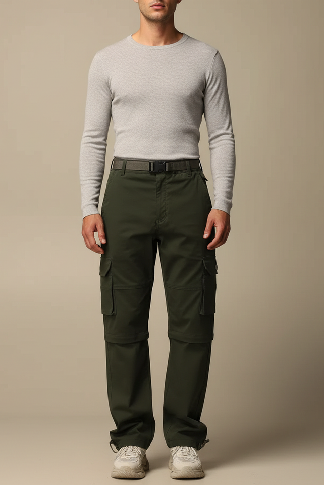 Pantalon Cargo Vert Convertible Léger Randonnée Homme - Polyester
