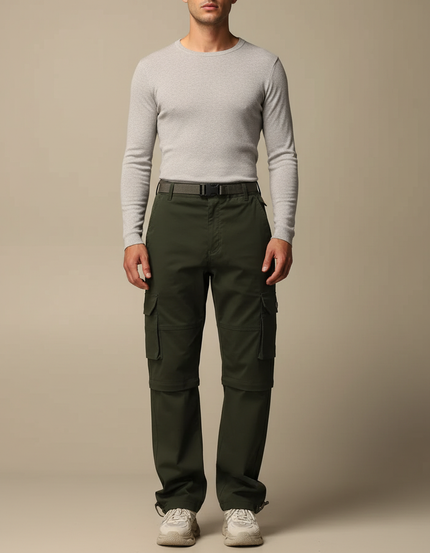 Pantalon Cargo Vert Convertible Léger Randonnée Homme - Polyester