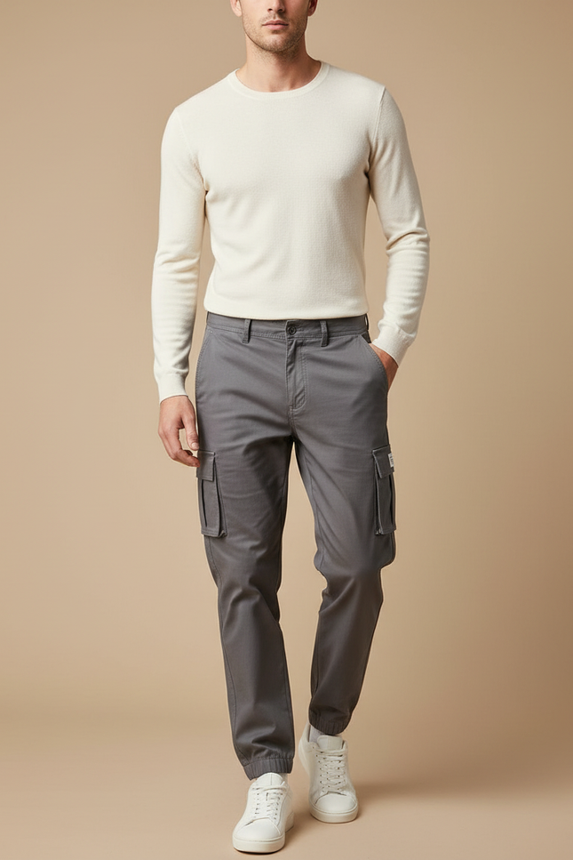 Pantalon Cargo Fuselé - Gris Coton