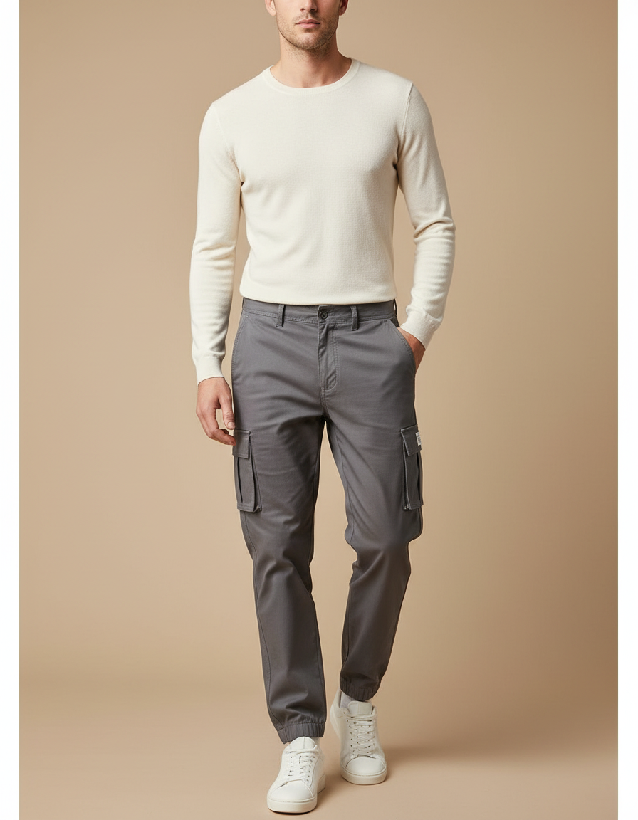 Pantalon Cargo Fuselé - Gris Coton