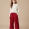 Pantalon Cargo Rouge Ample Fille Multipoches Décontracté - Cordé