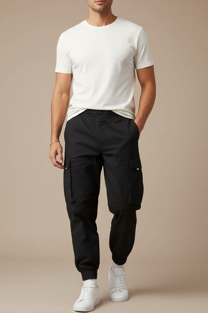 Pantalon Cargo Noir Décontracté Cordon Homme - Gabardine