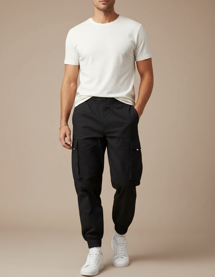 Pantalon Cargo Noir Décontracté Cordon Homme - Gabardine