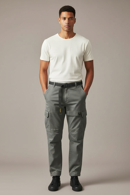Pantalon Cargo Avec Chaine Homme - Kaki Gabardine
