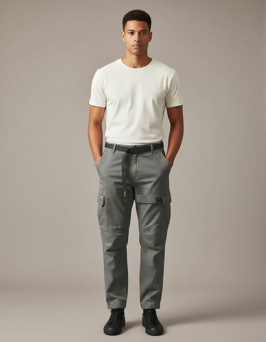 Pantalon Cargo Avec Chaine Homme - Kaki Gabardine