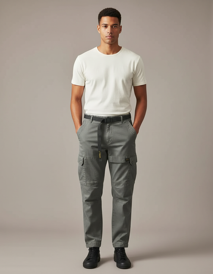 Pantalon Cargo Avec Chaine Homme - Kaki Gabardine