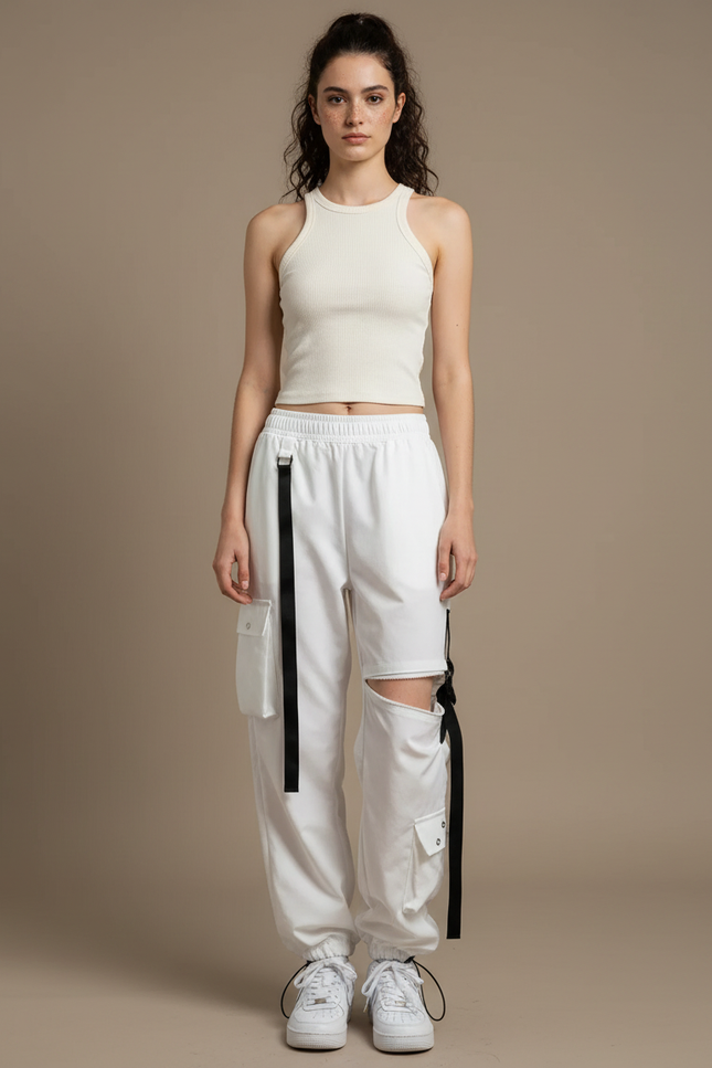 Pantalon Blanc Cargo Femme - Toile
