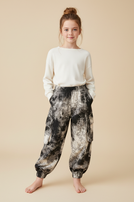 Pantalon Cargo Imprimé Abstrait Ample Poches Enfant - Viscose