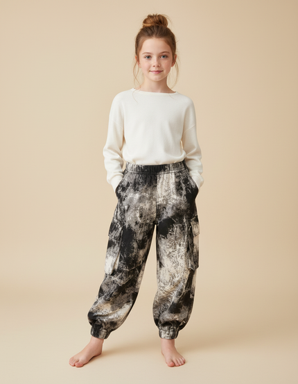 Pantalon Cargo Imprimé Abstrait Ample Poches Enfant - Viscose