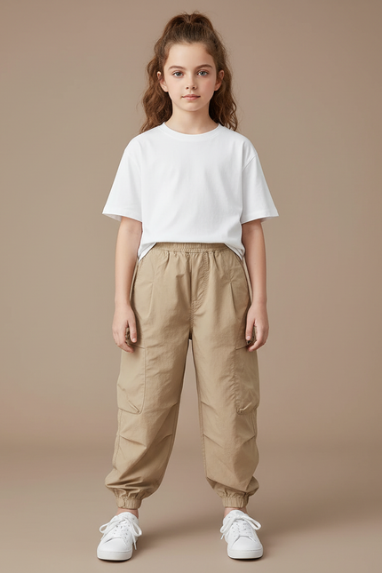 Pantalon Cargo Beige Ample Décontracté Enfant Fille - Polyester
