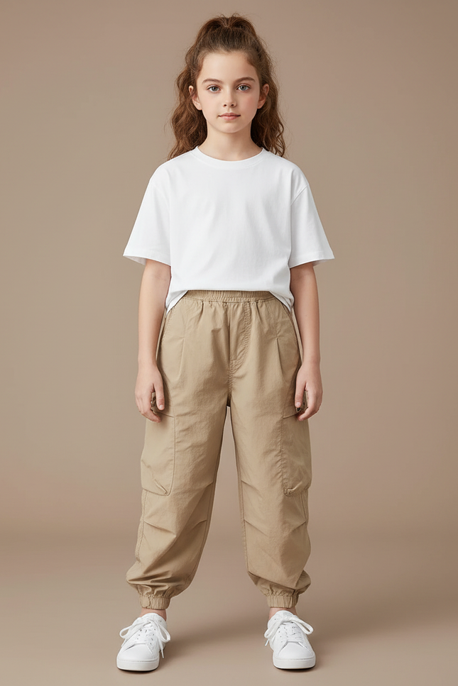 Pantalon Cargo Beige Ample Décontracté Enfant Fille - Polyester
