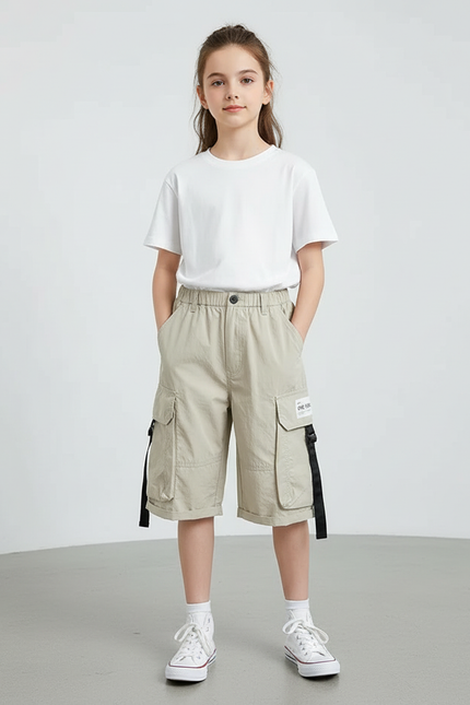 Pantalon Cargo Beige Décontracté Multipoches Enfant Coton - Polyester