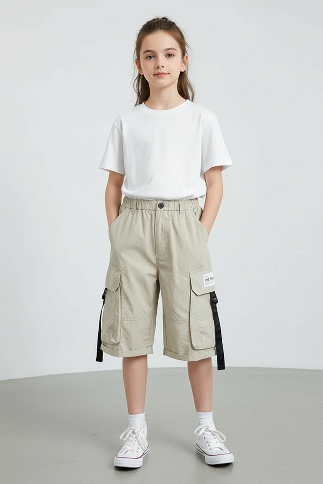 Pantalon Cargo Beige Décontracté Multipoches Enfant Coton - Polyester