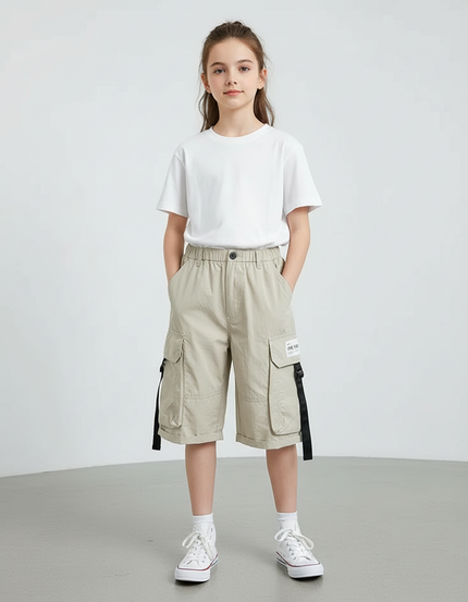 Pantalon Cargo Beige Décontracté Multipoches Enfant Coton - Polyester