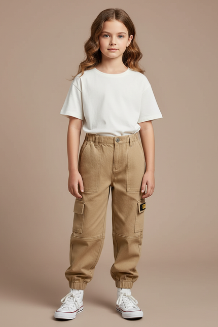 Pantalon Cargo Beige Ample Multipoches Enfant - Toile