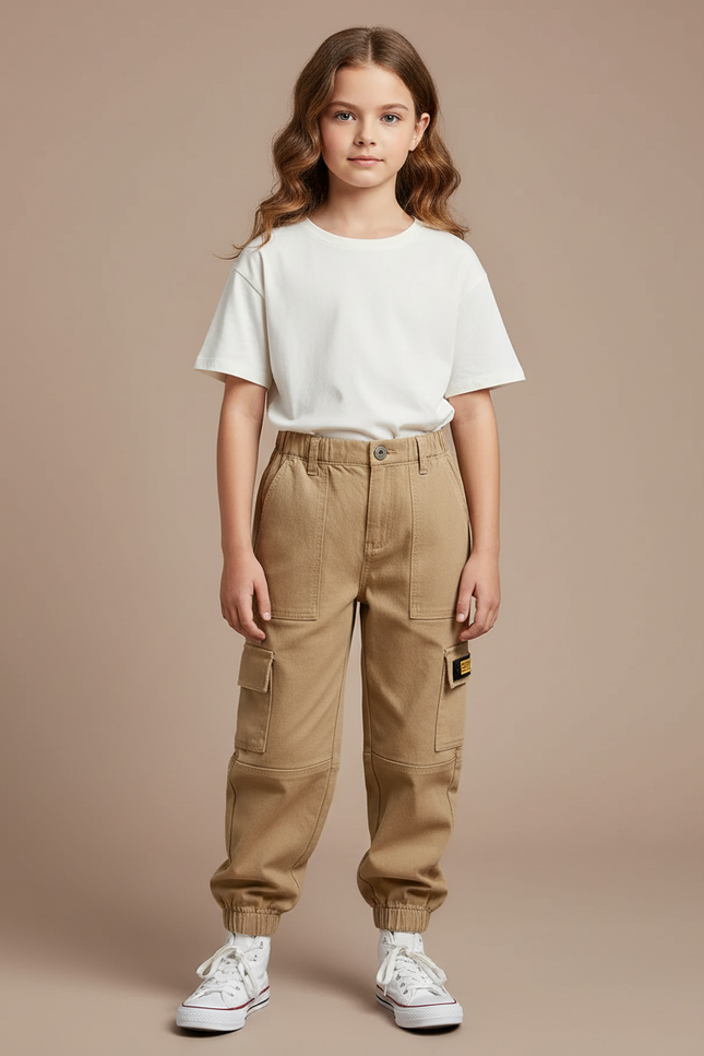 Pantalon Cargo Beige Ample Multipoches Enfant - Toile