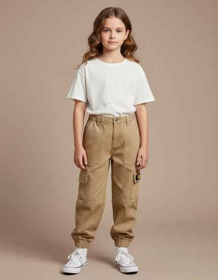Pantalon Cargo Beige Ample Multipoches Enfant - Toile