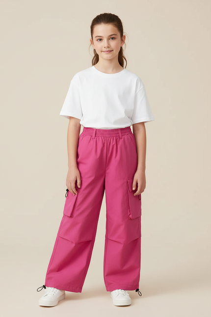Pantalon Cargo Fuchsia Ample Enfant Multipoches Décontracté - Rose Polyester