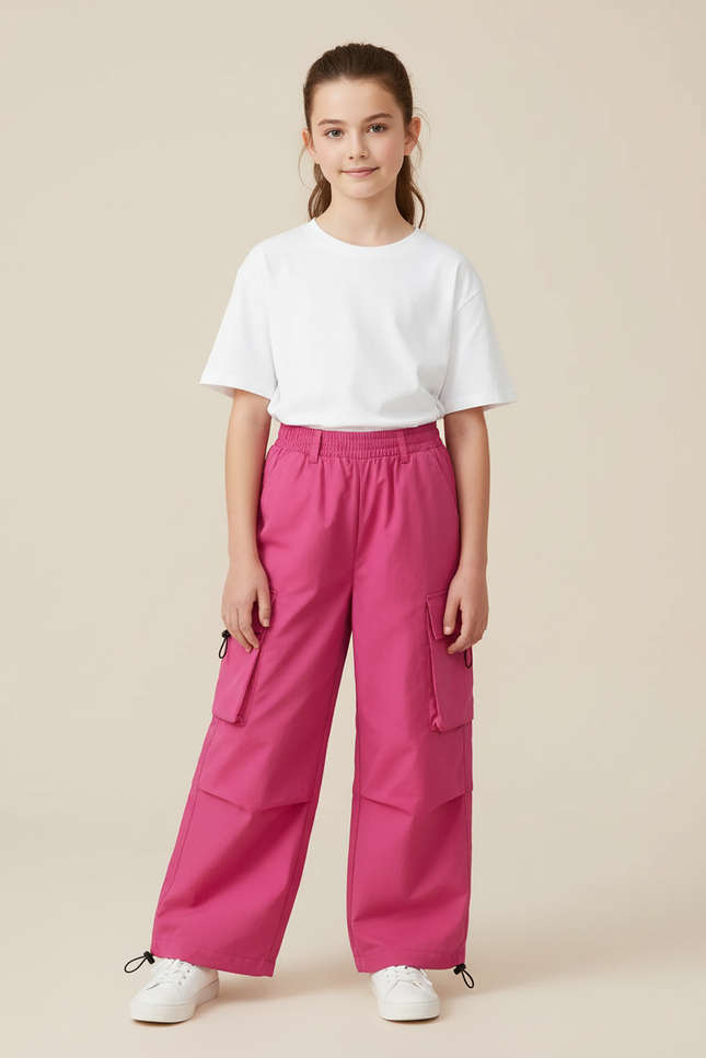 Pantalon Cargo Fuchsia Ample Enfant Multipoches Décontracté - Rose Polyester