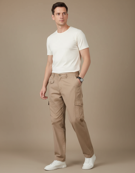 Pantalon Cargo Beige Droit Décontracté Homme Coton
