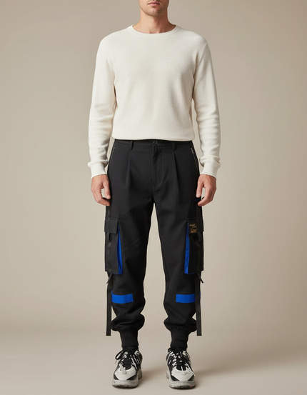 Pantalon Cargo Noir Décontracté Multi-Poches Bleu - Gabardine