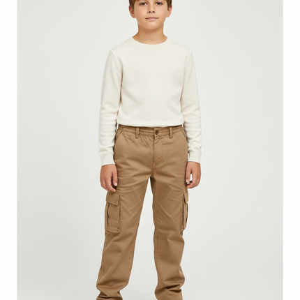 Pantalon Cargo Kaki Enfant Décontracté Coton Multipoches