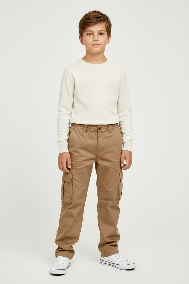 Pantalon Cargo Kaki Enfant Décontracté Coton Multipoches