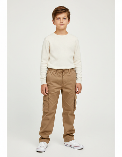 Pantalon Cargo Kaki Enfant Décontracté Coton Multipoches