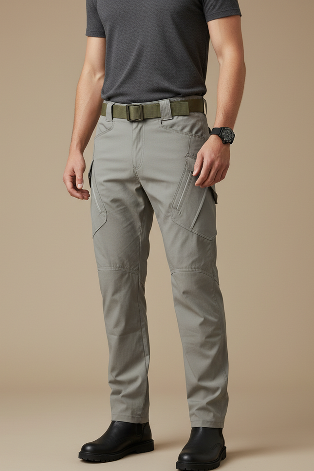 Pantalon Cargo Homme Tactique Gris Multipoches Résistant - Polyester