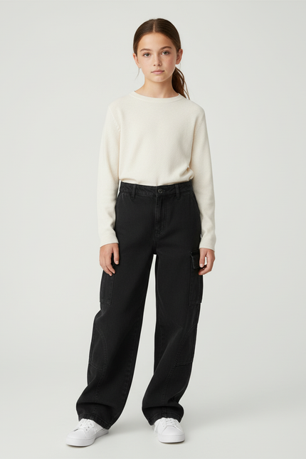 Pantalon Cargo Fille Noir Baggy - Jean