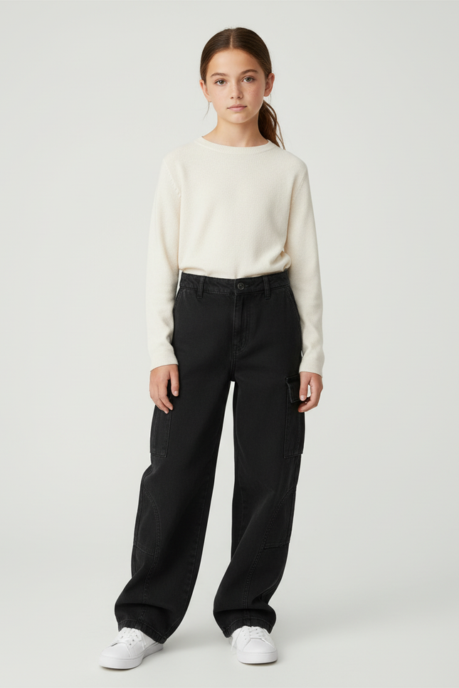 Pantalon Cargo Fille Noir Baggy - Jean