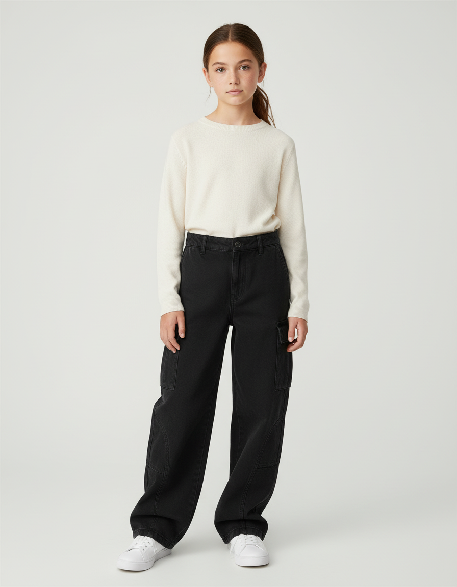 Pantalon Cargo Fille Noir Baggy - Jean