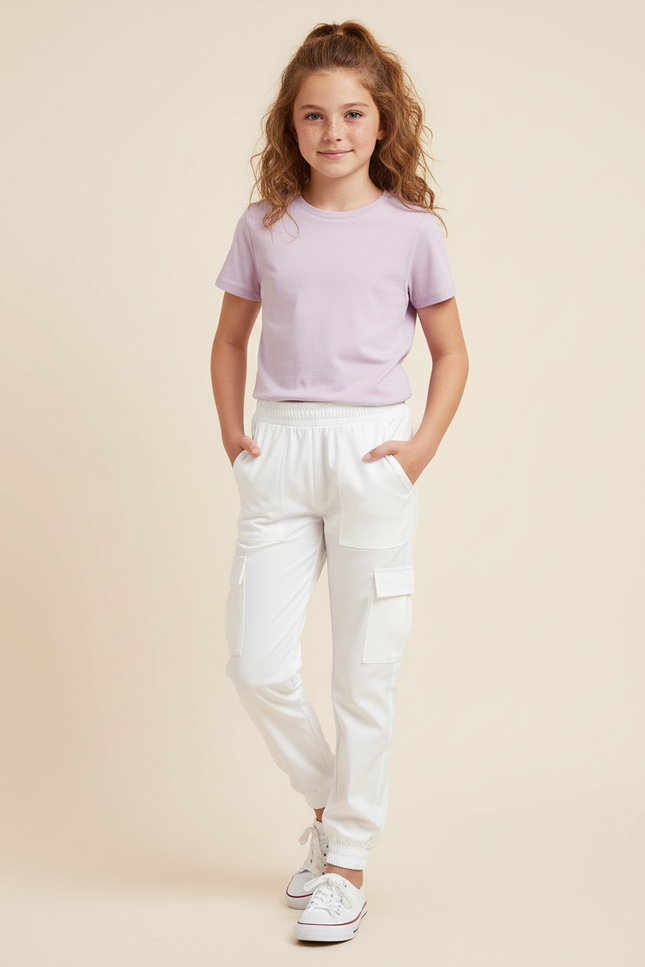 Pantalon Cargo Blanc Ample Poches Latérales Enfant - Polyester