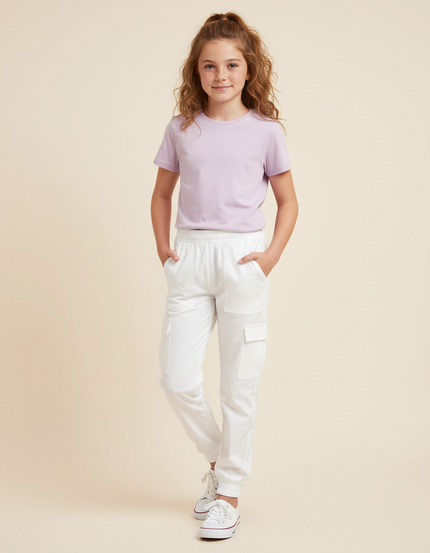 Pantalon Cargo Blanc Ample Poches Latérales Enfant - Polyester