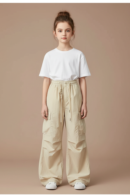 Pantalon Cargo Beige Ample Décontracté Léger Enfant - Polyester