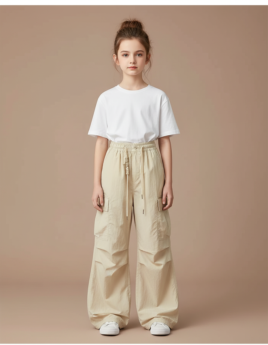 Pantalon Cargo Beige Ample Décontracté Léger Enfant - Polyester