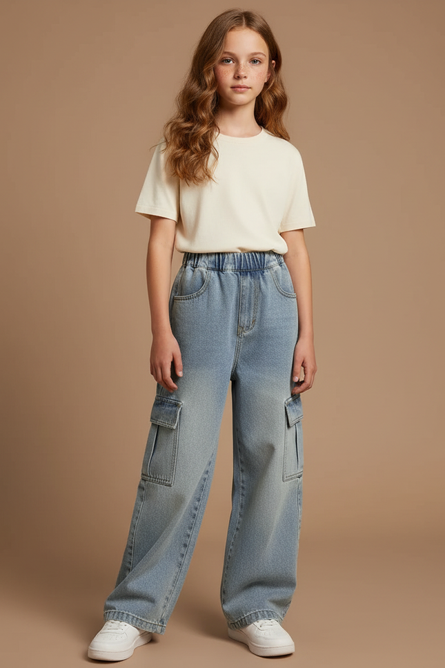 Pantalon Cargo Jean Ample Bleu Enfant