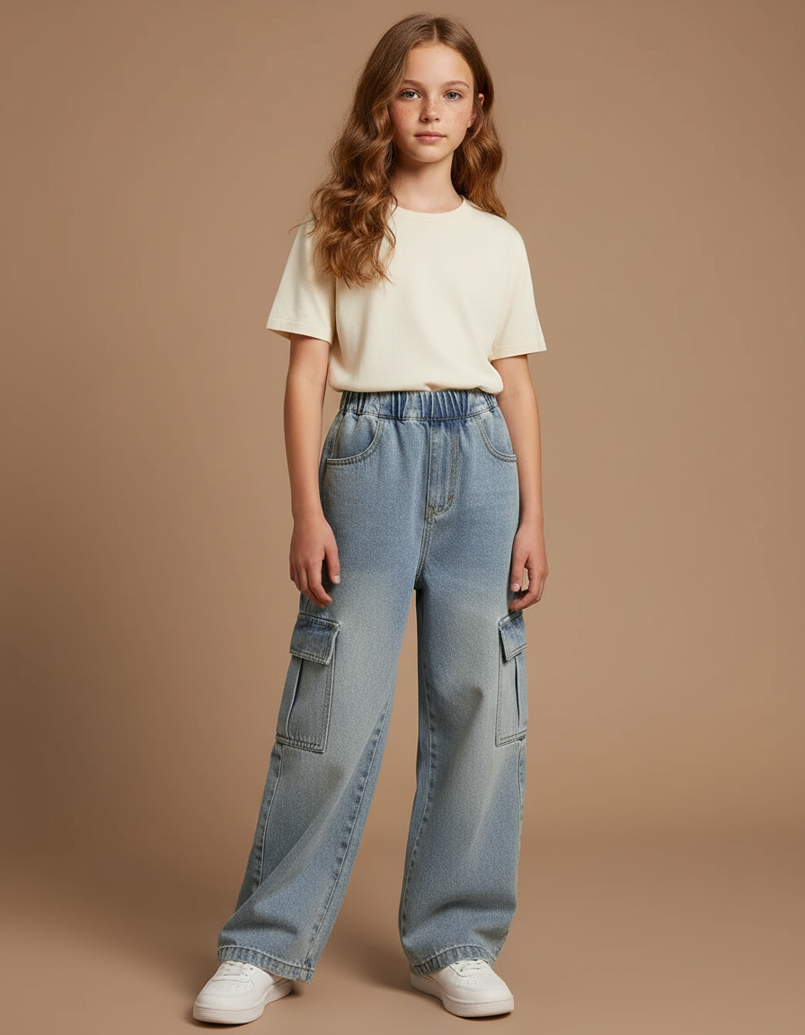 Pantalon Cargo Jean Ample Bleu Enfant