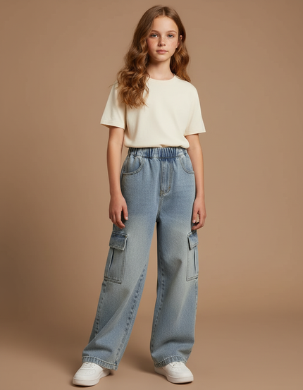 Pantalon Cargo Jean Ample Bleu Enfant