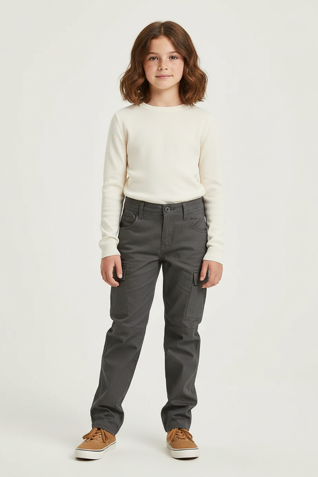 Pantalon Cargo Gris Enfant Coupe Droite Respirant - Toile