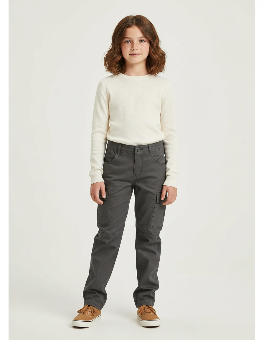 Pantalon Cargo Gris Enfant Coupe Droite Respirant - Toile