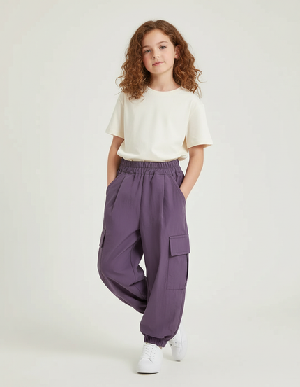 Pantalon Cargo Violet Ample Léger Enfant Fille - Polyester
