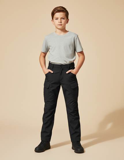 Pantalon Cargo Noir Enfant Classique Multipoches - Polyester