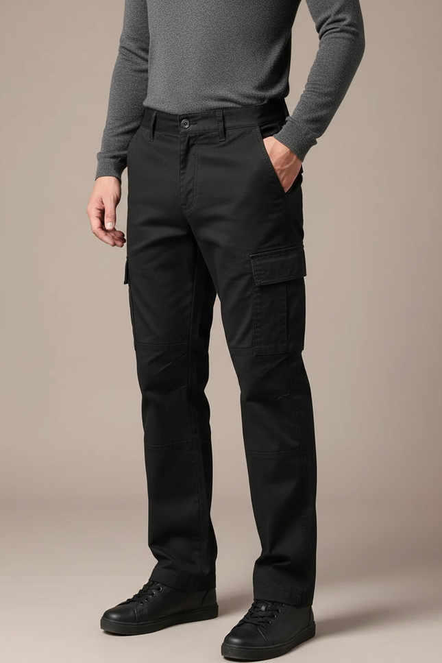 Pantalon Cargo Noir Droit Multipoches Décontracté Homme - Toile